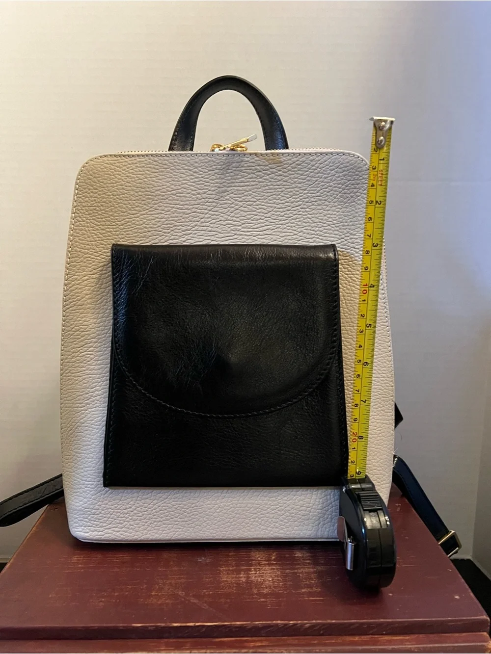 Two-Tone Black and Cream Leather Women's Backpack